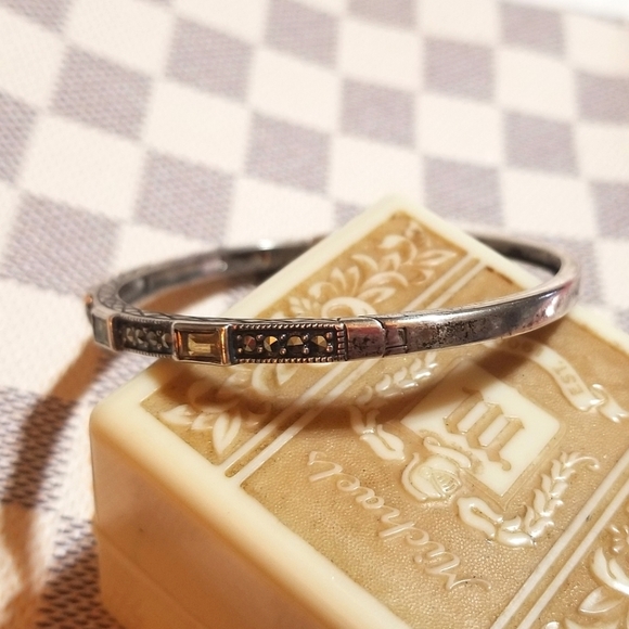 VTG designer signed Deco Style Multi Gems Marcasite Sterling Bracelet - Picture 5 of 8